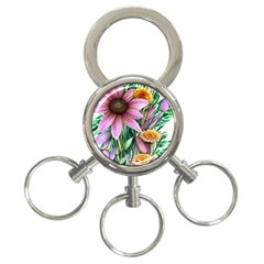 Watercolor Flowers Botanical Foliage 3-ring Key Chain by GardenOfOphir