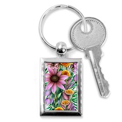 Watercolor Flowers Botanical Foliage Key Chain (rectangle) by GardenOfOphir