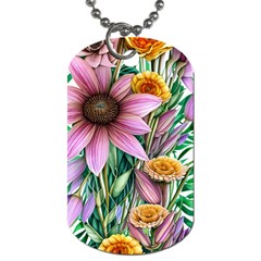 Watercolor Flowers Botanical Foliage Dog Tag (two Sides) by GardenOfOphir