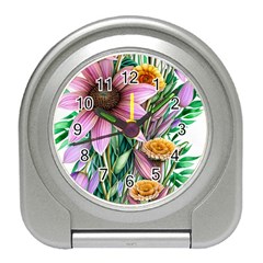 Watercolor Flowers Botanical Foliage Travel Alarm Clock by GardenOfOphir