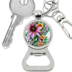 Watercolor Flowers Botanical Foliage Bottle Opener Key Chain Front