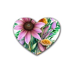 Watercolor Flowers Botanical Foliage Rubber Heart Coaster (4 Pack) by GardenOfOphir