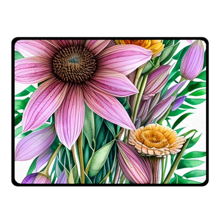 Watercolor Flowers Botanical Foliage One Side Fleece Blanket (Small)