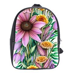 Watercolor Flowers Botanical Foliage School Bag (xl) by GardenOfOphir