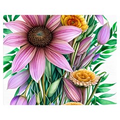 Watercolor Flowers Botanical Foliage One Side Premium Plush Fleece Blanket (medium)