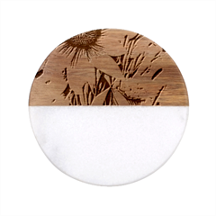 Watercolor Flowers Botanical Foliage Classic Marble Wood Coaster (round) 