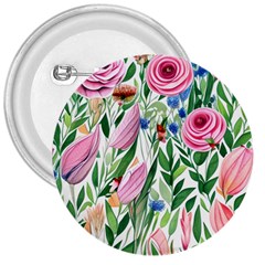 Different Watercolor Flowers Botanical Foliage 3  Buttons by GardenOfOphir