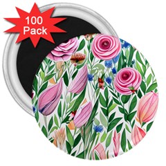 Different Watercolor Flowers Botanical Foliage 3  Magnets (100 Pack) by GardenOfOphir