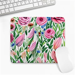 Different Watercolor Flowers Botanical Foliage Large Mousepad by GardenOfOphir