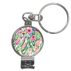 Different Watercolor Flowers Botanical Foliage Nail Clippers Key Chain