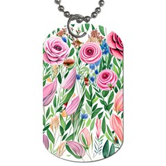 Different Watercolor Flowers Botanical Foliage Dog Tag (two Sides) by GardenOfOphir