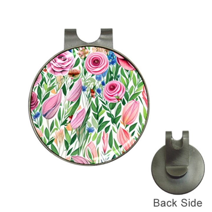 Different Watercolor Flowers Botanical Foliage Hat Clips with Golf Markers