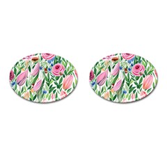 Different Watercolor Flowers Botanical Foliage Cufflinks (oval) by GardenOfOphir