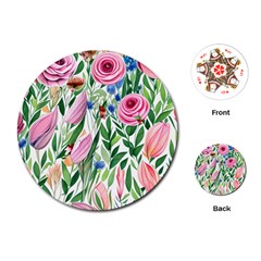 Different Watercolor Flowers Botanical Foliage Playing Cards Single Design (round) by GardenOfOphir