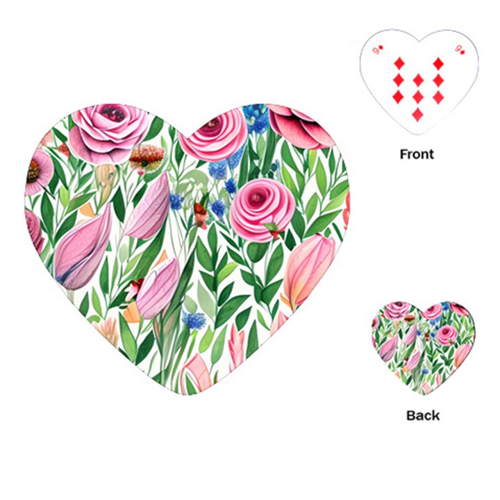 Different Watercolor Flowers Botanical Foliage Playing Cards Single Design (Heart)