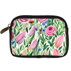 Different Watercolor Flowers Botanical Foliage Digital Camera Leather Case by GardenOfOphir