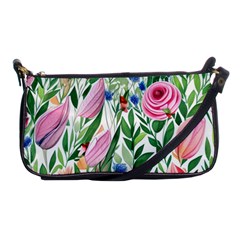 Different Watercolor Flowers Botanical Foliage Shoulder Clutch Bag by GardenOfOphir