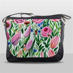 Different Watercolor Flowers Botanical Foliage Messenger Bag by GardenOfOphir