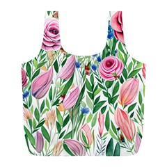 Different Watercolor Flowers Botanical Foliage Full Print Recycle Bag (l) by GardenOfOphir