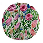 Different Watercolor Flowers Botanical Foliage Large 18  Premium Flano Round Cushions Front