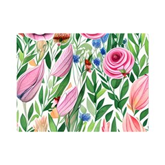 Different Watercolor Flowers Botanical Foliage One Side Premium Plush Fleece Blanket (mini)