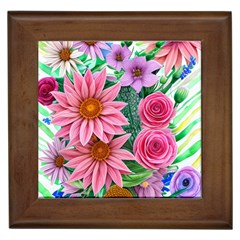 Enchanted Watercolor Flowers Botanical Foliage Framed Tile by GardenOfOphir