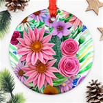 Enchanted Watercolor Flowers Botanical Foliage Ornament (Round) Front