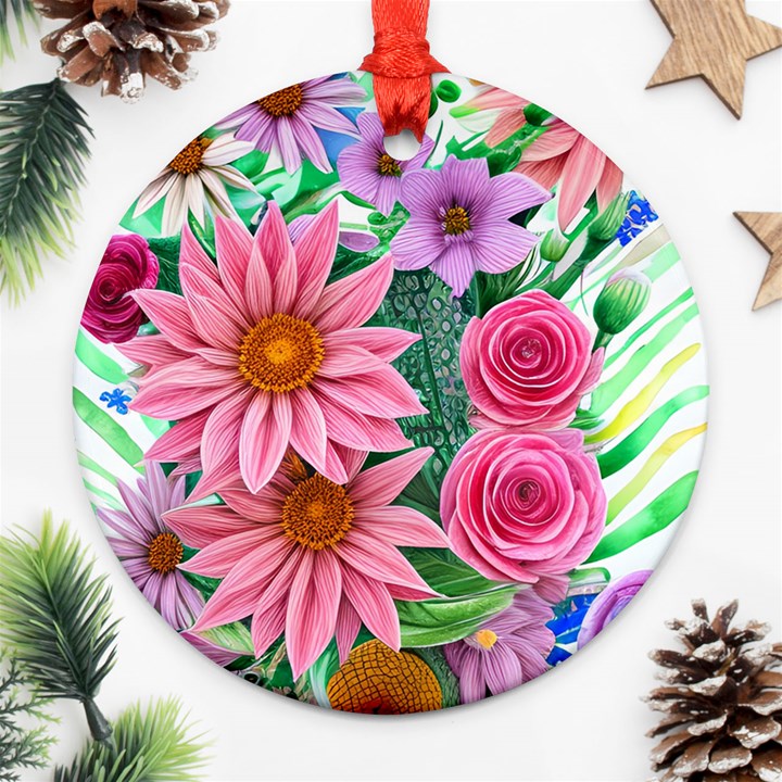 Enchanted Watercolor Flowers Botanical Foliage Ornament (Round)