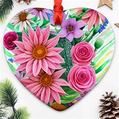 Enchanted Watercolor Flowers Botanical Foliage Ornament (heart) by GardenOfOphir