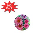 Enchanted Watercolor Flowers Botanical Foliage 1  Mini Buttons (100 pack)  Front