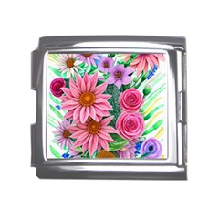 Enchanted Watercolor Flowers Botanical Foliage Mega Link Italian Charm (18mm)