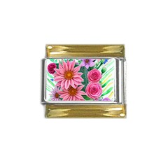 Enchanted Watercolor Flowers Botanical Foliage Gold Trim Italian Charm (9mm)