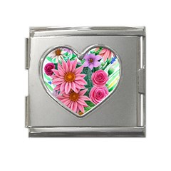 Enchanted Watercolor Flowers Botanical Foliage Mega Link Heart Italian Charm (18mm)