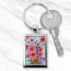 Enchanted Watercolor Flowers Botanical Foliage Key Chain (rectangle) by GardenOfOphir