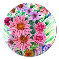 Enchanted Watercolor Flowers Botanical Foliage Magnet 5  (round) by GardenOfOphir