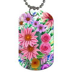 Enchanted Watercolor Flowers Botanical Foliage Dog Tag (one Side) by GardenOfOphir