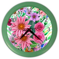 Enchanted Watercolor Flowers Botanical Foliage Color Wall Clock by GardenOfOphir