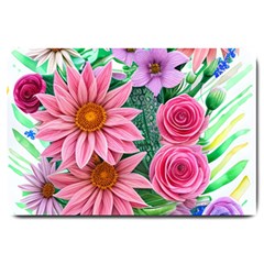 Enchanted Watercolor Flowers Botanical Foliage Large Doormat by GardenOfOphir