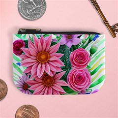 Enchanted Watercolor Flowers Botanical Foliage Mini Coin Purse by GardenOfOphir