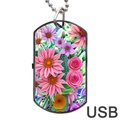 Enchanted Watercolor Flowers Botanical Foliage Dog Tag Usb Flash (one Side) by GardenOfOphir