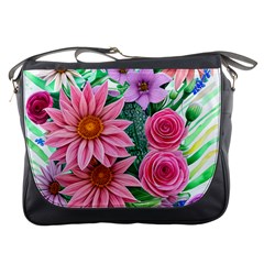 Enchanted Watercolor Flowers Botanical Foliage Messenger Bag by GardenOfOphir