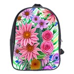 Enchanted Watercolor Flowers Botanical Foliage School Bag (XL) Front