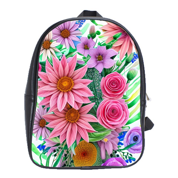 Enchanted Watercolor Flowers Botanical Foliage School Bag (XL)