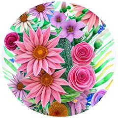 Enchanted Watercolor Flowers Botanical Foliage Wooden Puzzle Round by GardenOfOphir