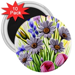 Expressive Watercolor Flowers Botanical Foliage 3  Magnets (10 Pack)  by GardenOfOphir