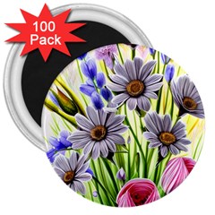 Expressive Watercolor Flowers Botanical Foliage 3  Magnets (100 Pack) by GardenOfOphir