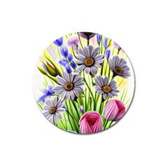 Expressive Watercolor Flowers Botanical Foliage Magnet 3  (round) by GardenOfOphir