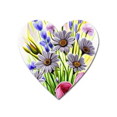 Expressive Watercolor Flowers Botanical Foliage Heart Magnet by GardenOfOphir