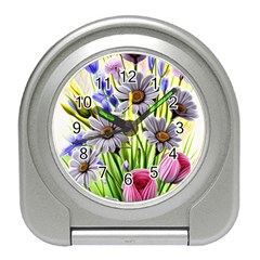 Expressive Watercolor Flowers Botanical Foliage Travel Alarm Clock by GardenOfOphir