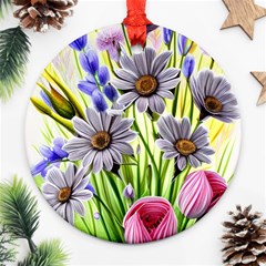 Expressive Watercolor Flowers Botanical Foliage Round Ornament (two Sides) by GardenOfOphir